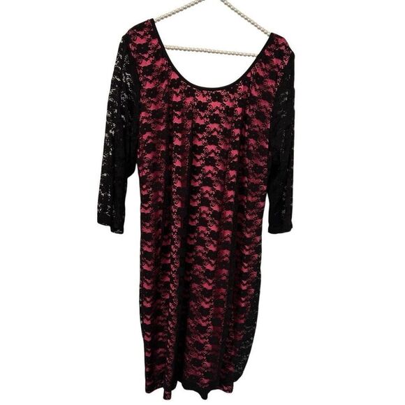 City Triangles Dress 3X Pink Black Lace Overlay Floral gothic whimsigoth witchy - Picture 1 of 10